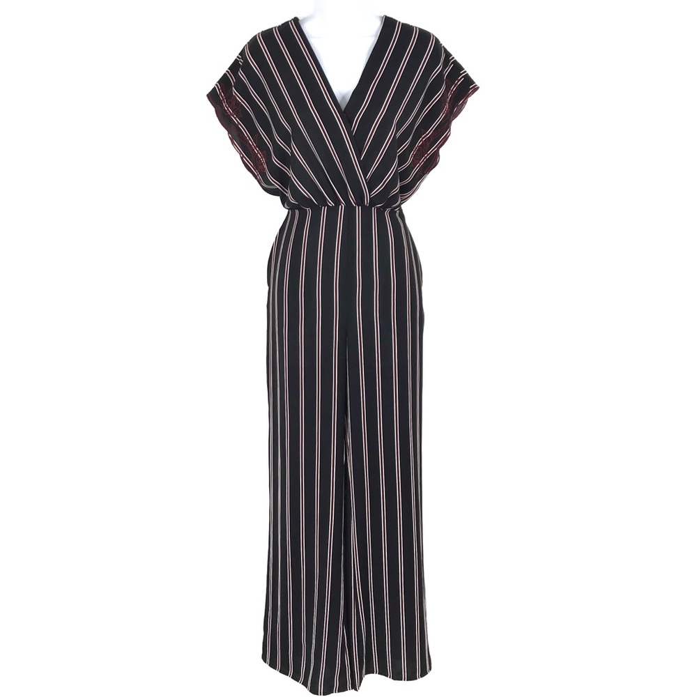 LUSH Dark Blue Red Vertical Line Striped Jumpsuit